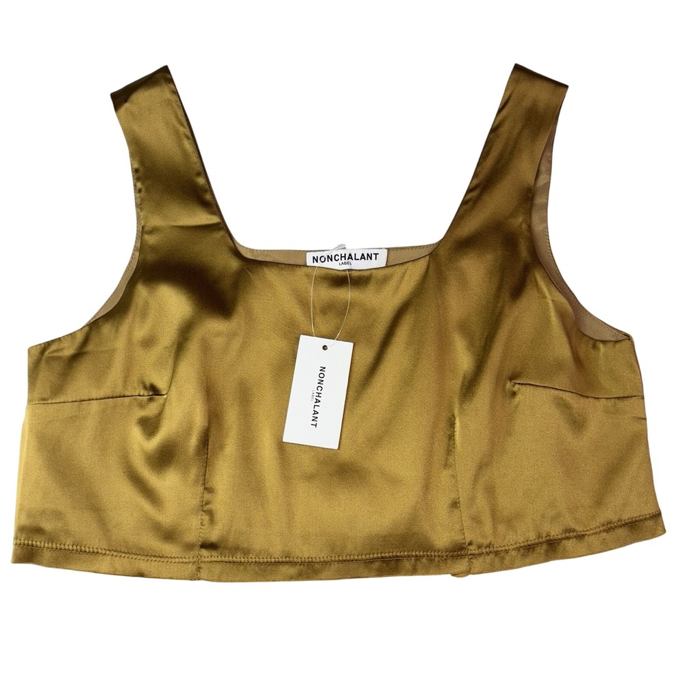 NONCHALANT LABEL Size Extra Small Women's Brown Charli‎ Crop 100% Silk Top Lined